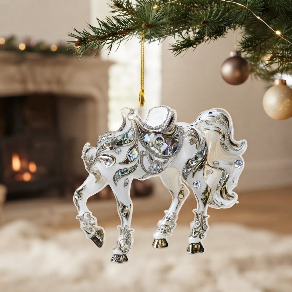 Jewelled Horse Christmas Tree Ornament — White