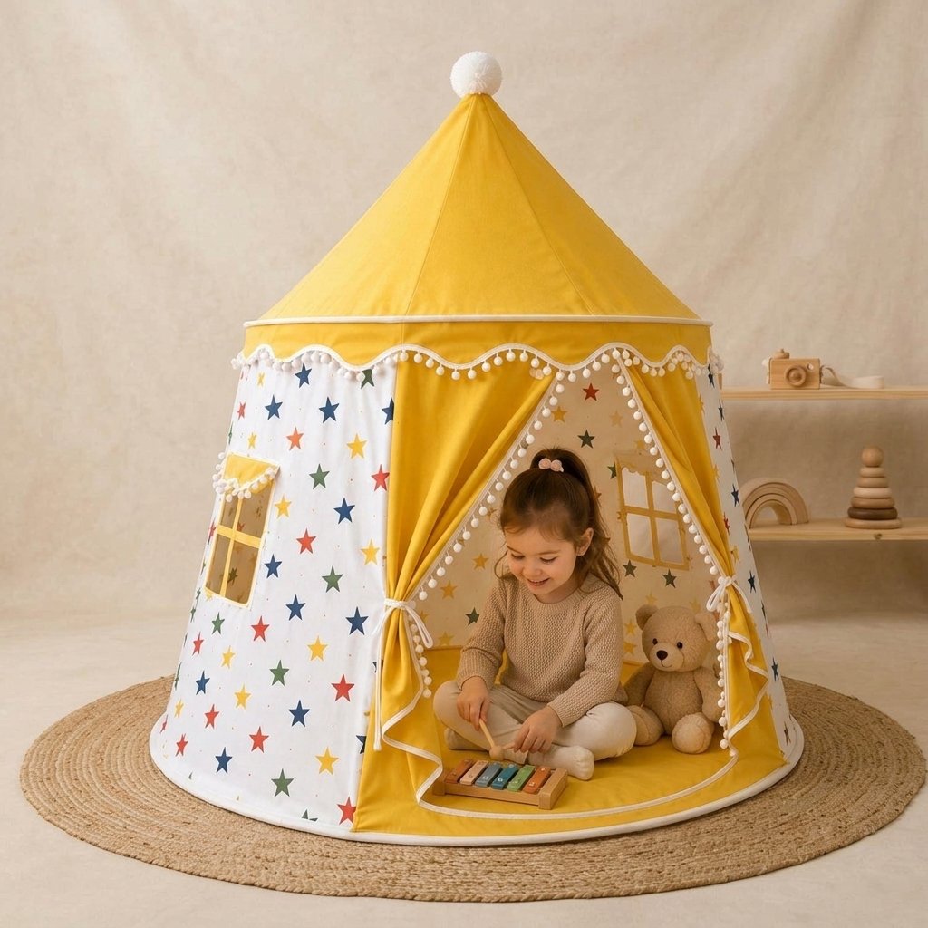 Kids Star Print Indoor Play Tent — Yellow Star