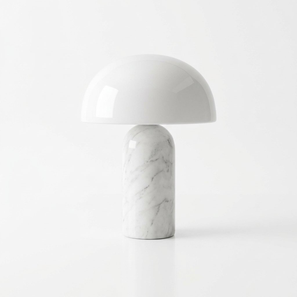 Marble base mushroom table lamp with frosted glass shade — White