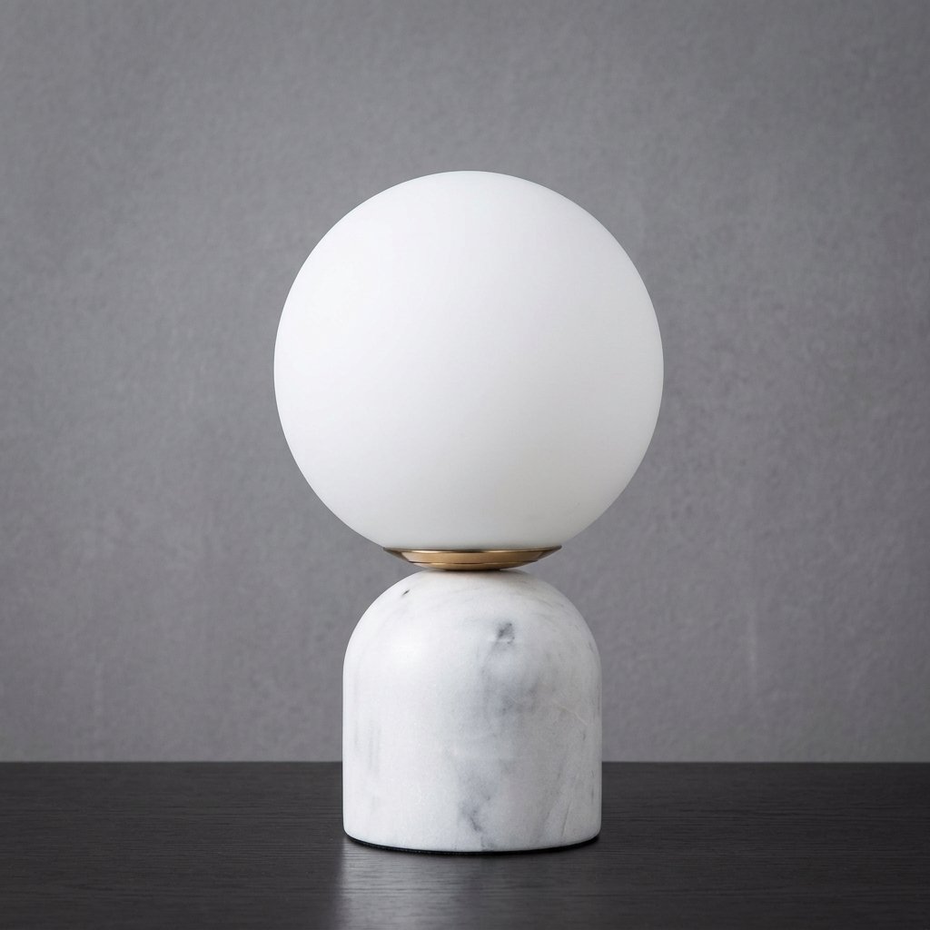 Marble Dome Table Lamp with Frosted Glass Globe Shade — White
