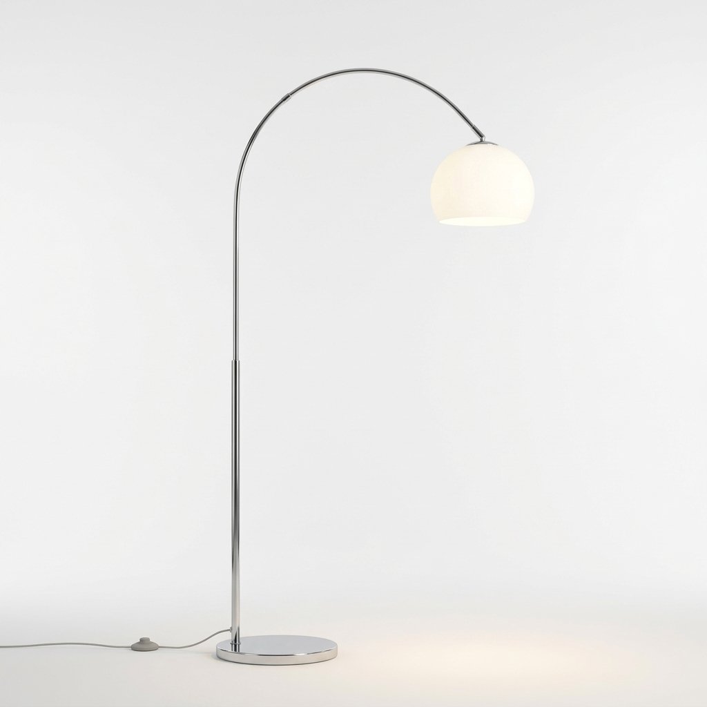 Nordic Minimalist Arc Floor Lamp with Dome Shade and Marble Base — White