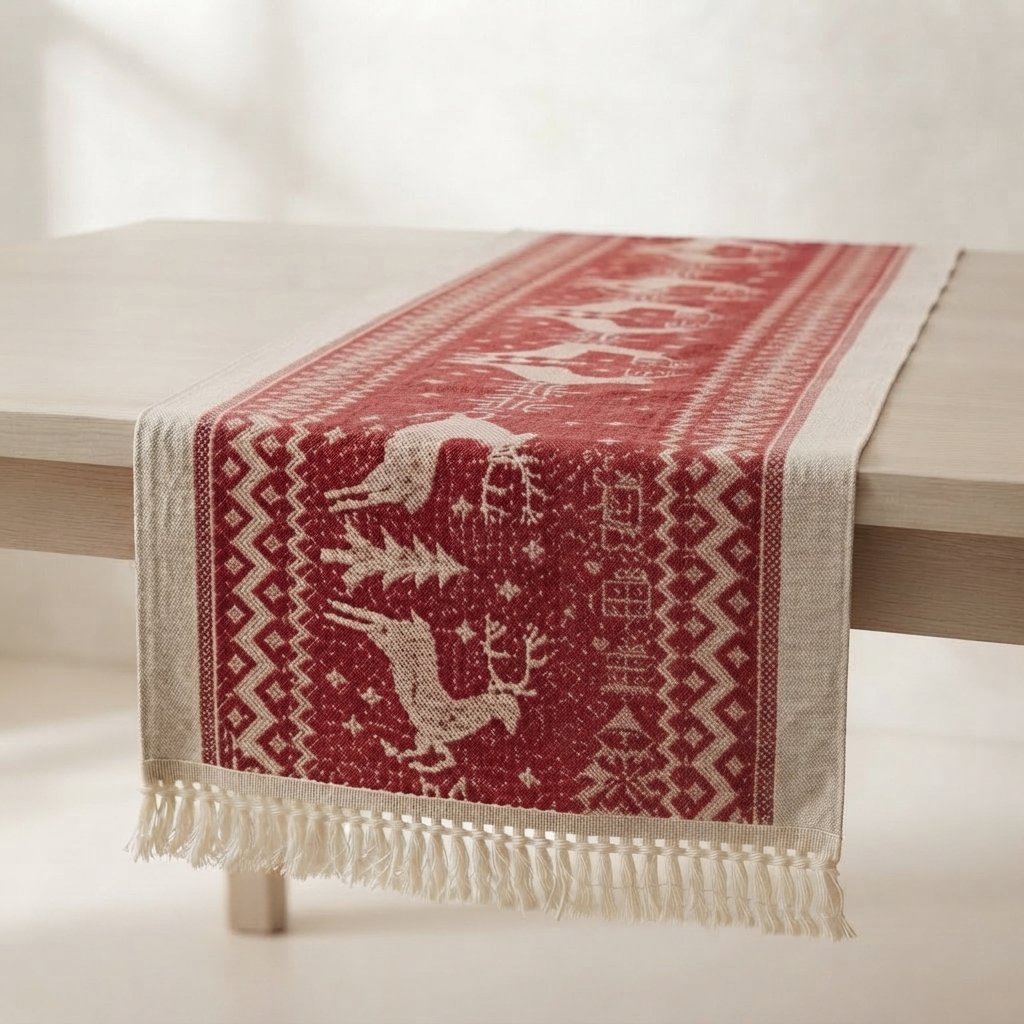 Nordic Reindeer Christmas Table Runner — Crimson Frost