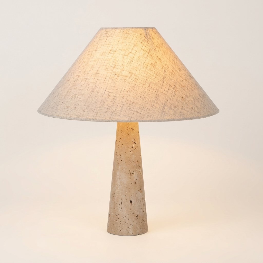Nordic Travertine Cone Base Table Lamp with Linen Shade — Cold