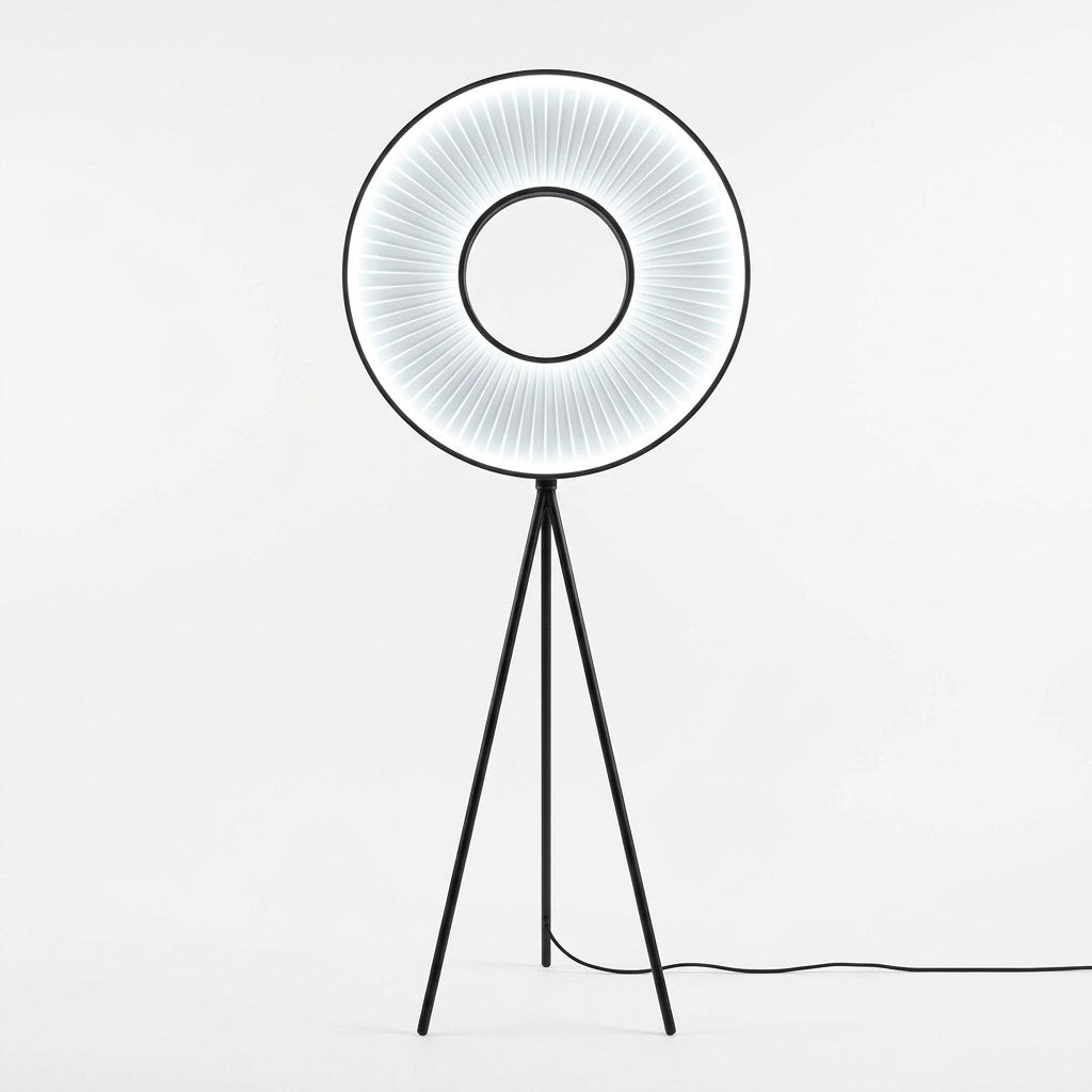 Oriven Fori circular pleated tripod floor lamp with warm, neutral or cool LED light — Cold