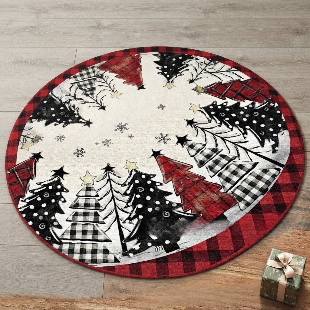 Patchwork Christmas Tree Skirt, Buffalo Check — 121.92 cm / 48 in Round
