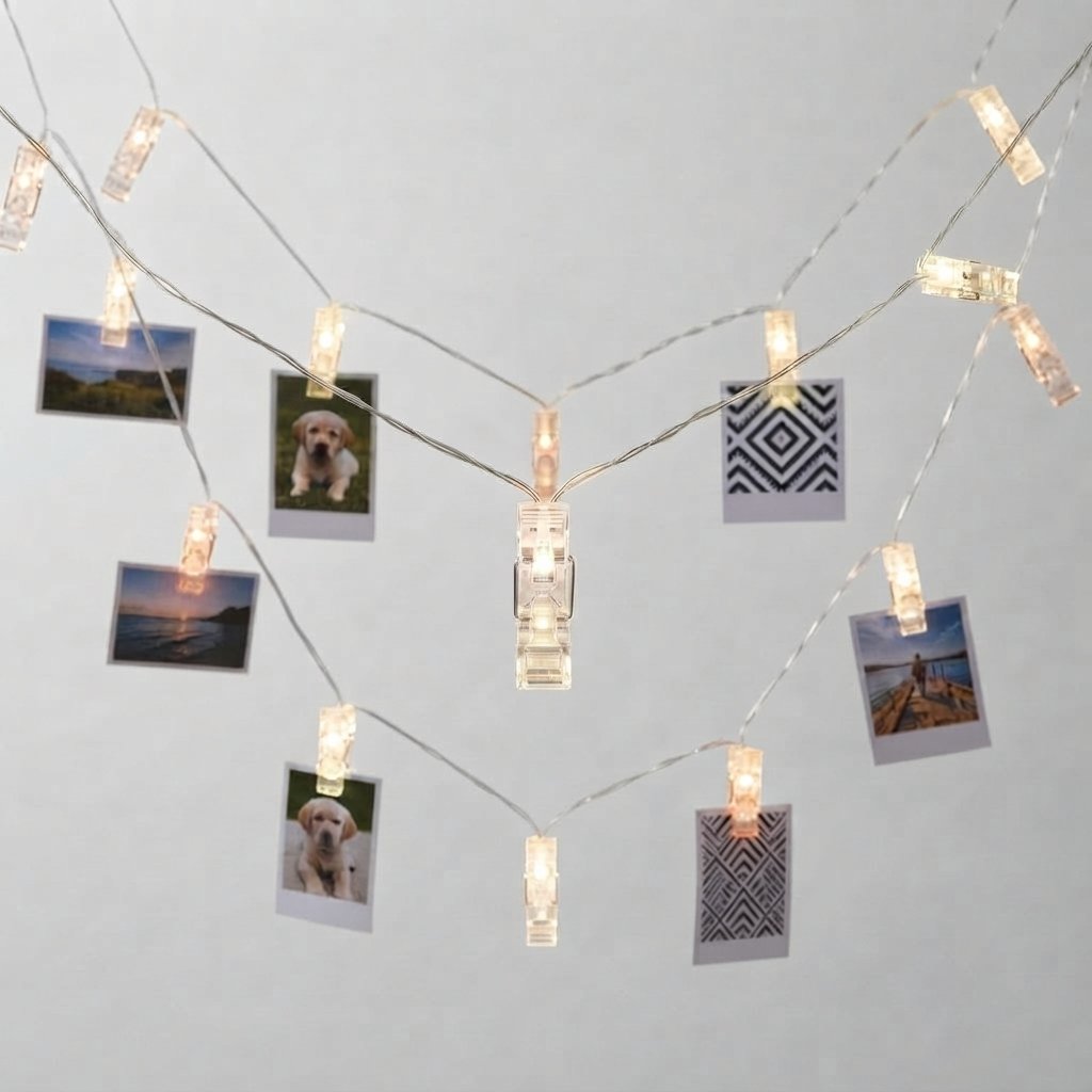 Photo Clip String Lights with Pegs — Warm