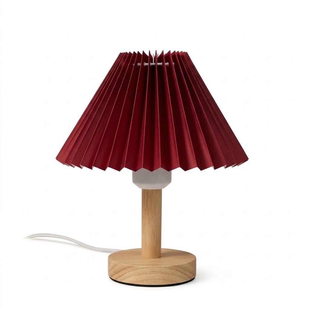 Pleated Fabric Table Lamp with Wijzig de titel naar: "Pleated Fabric Table Lamp with Wood-Effect Base – Nordic Japandi Style" – Nordic Japandi Style — Red