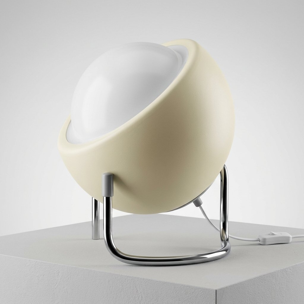 Retro Bauhaus Globe Table Lamp with Chrome Stand – Glass Shade — Cream