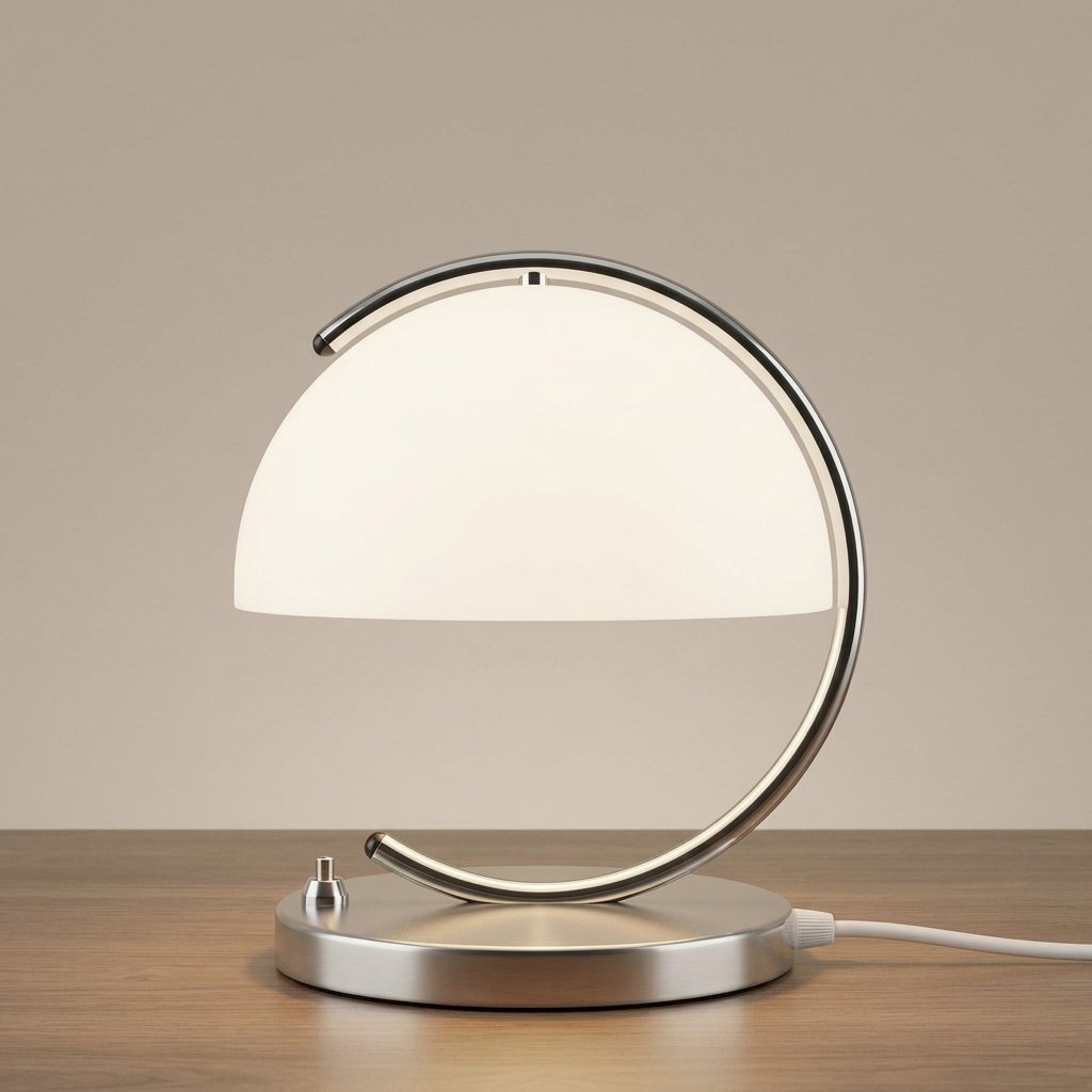 Retro Dome Table Lamp with C-Curve Chrome Base – Space Age Style — White