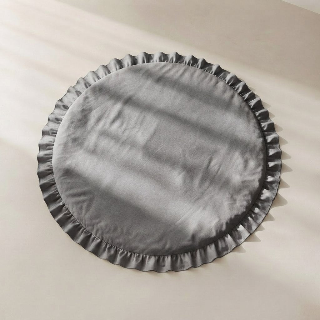 Round Baby Play Mat with Ruffled Edge — Grey