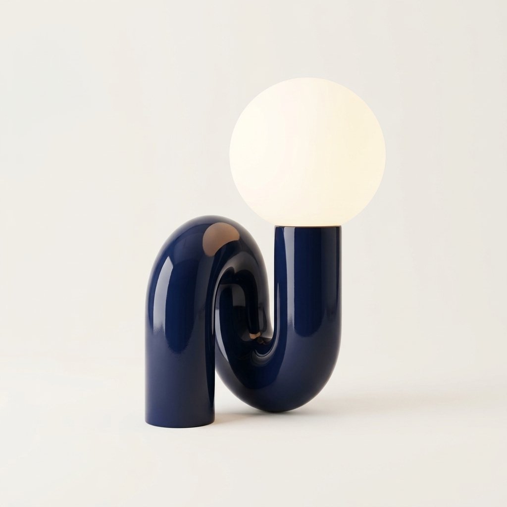 Sculptural Arch Table Lamp with Frosted Globe Shade — Blue
