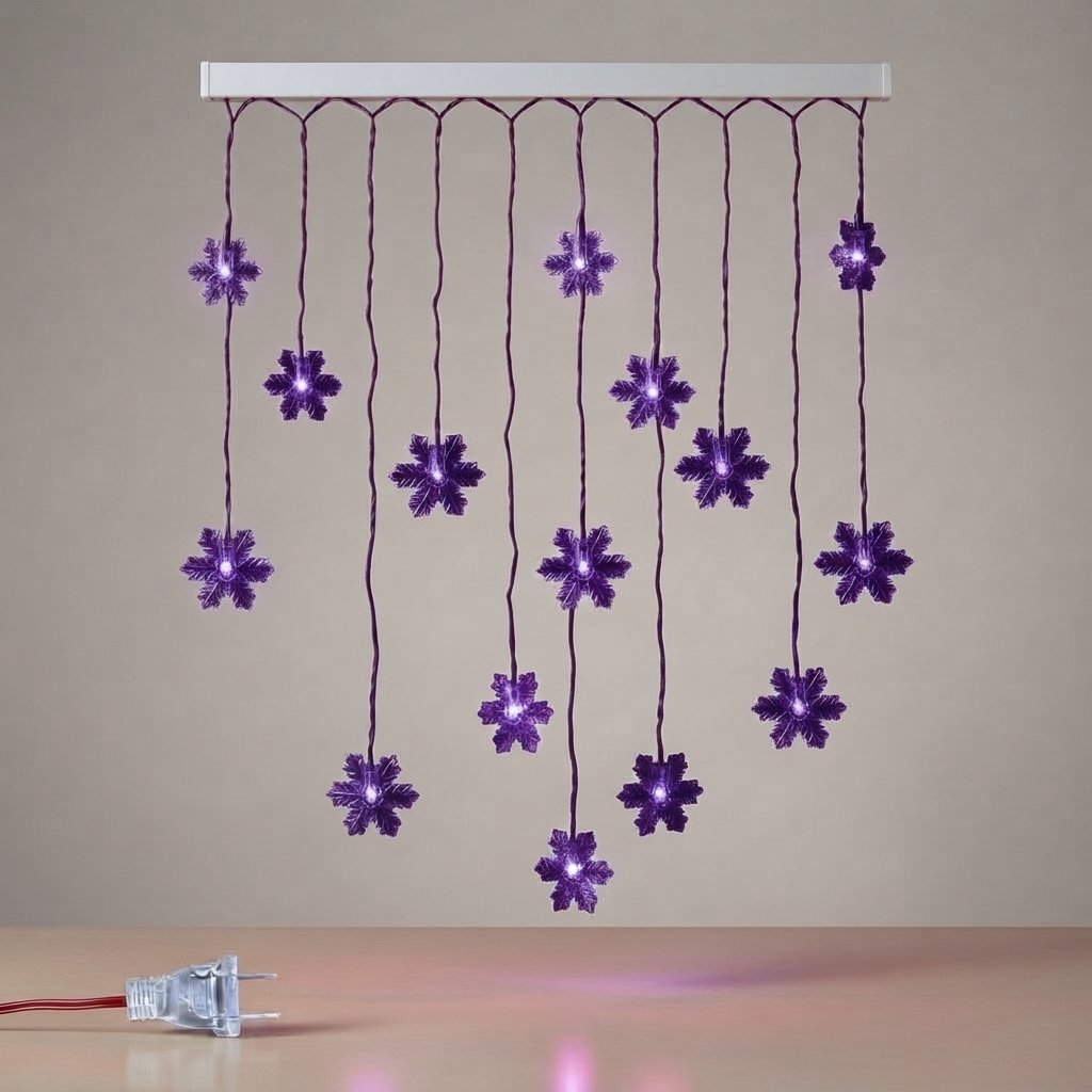 Snowflake Curtain Fairy Lights, 10.5 ft — Purple