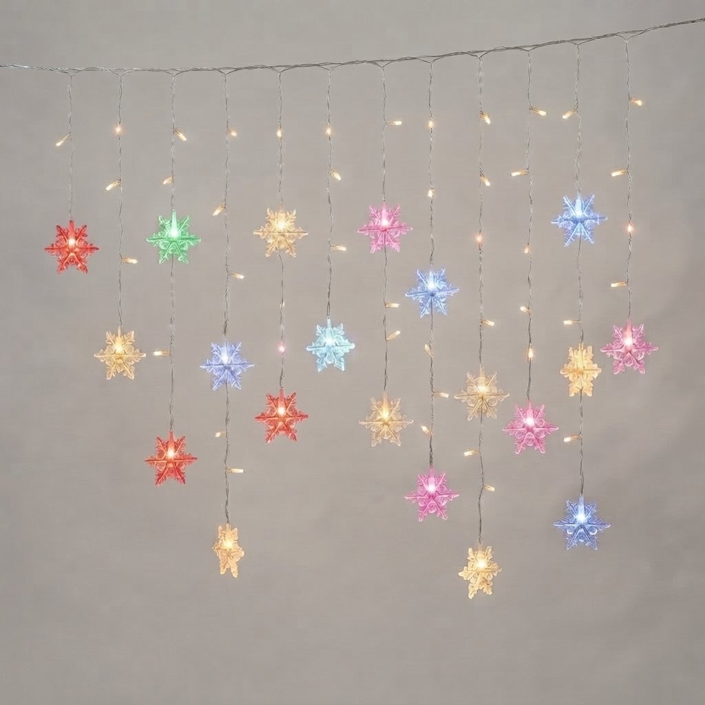Snowflake Curtain Lights with Remote — Multicolour