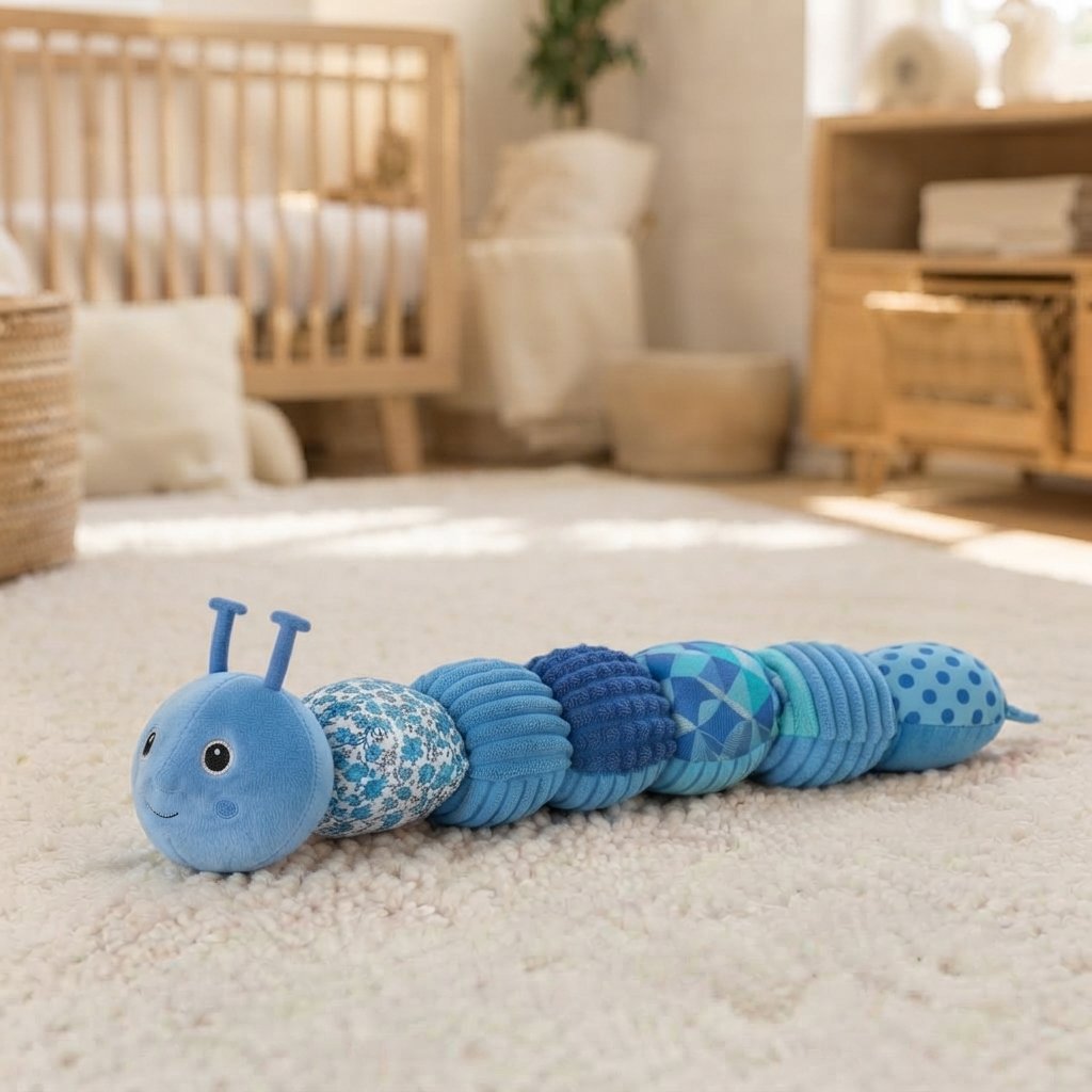 Soft Caterpillar Rattle & Musical Toy — Blue
