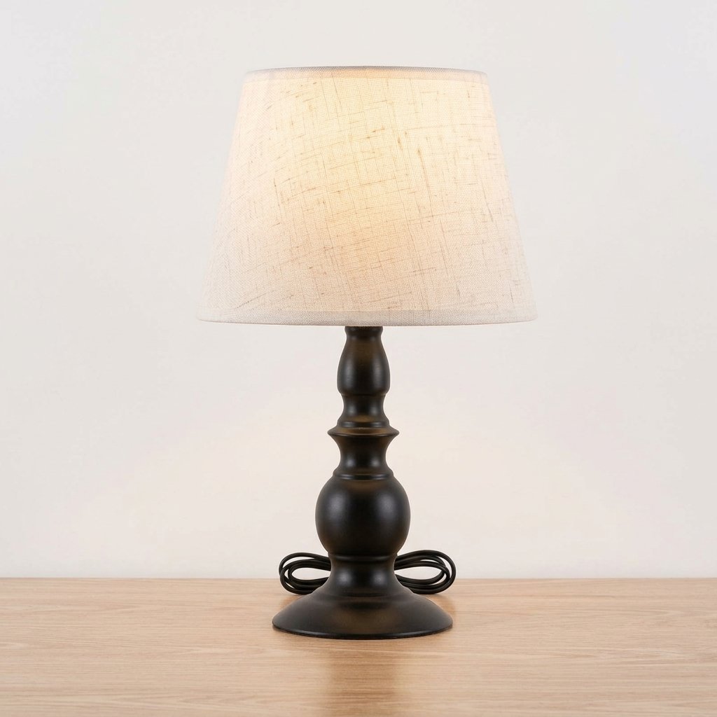 Spindle Base Table Lamp with Fabric Shade — Black