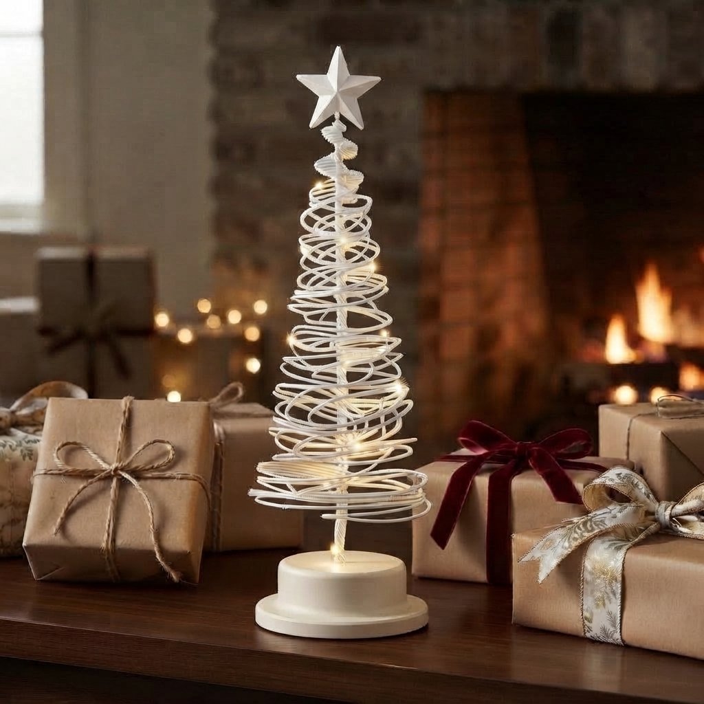 Spiral LED Christmas Tree, 33 cm — White