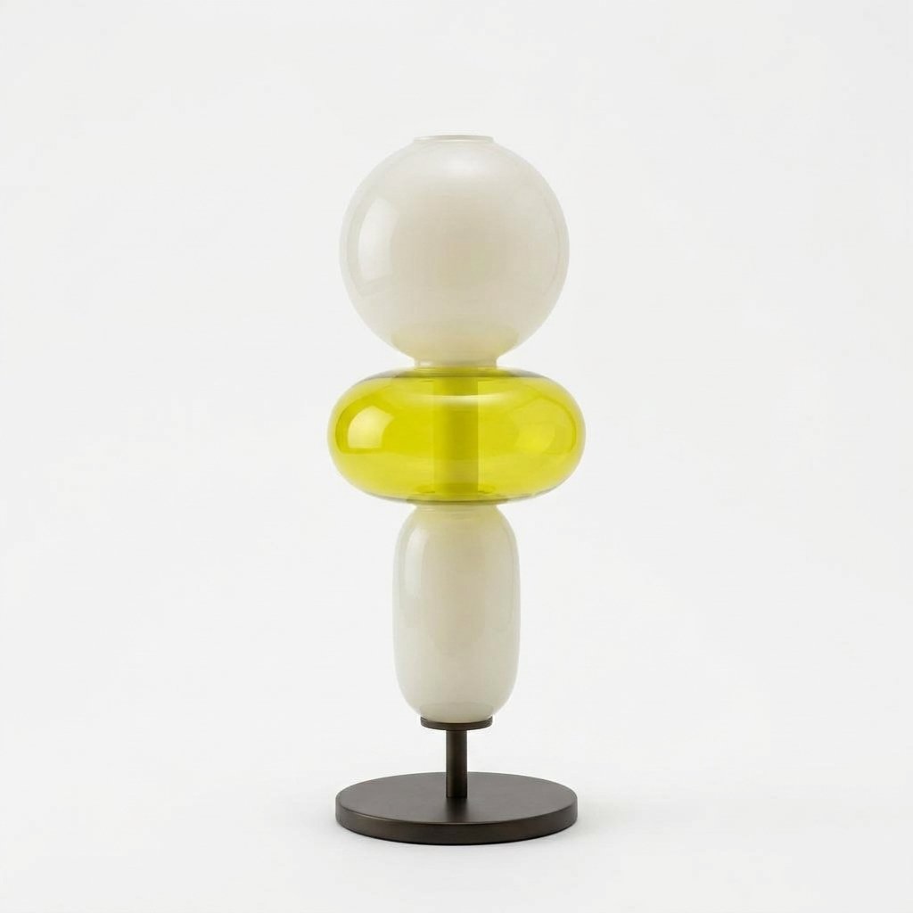 Stacked Glass Totem Table Lamp with Hand-Blown Pebble Shades — Green