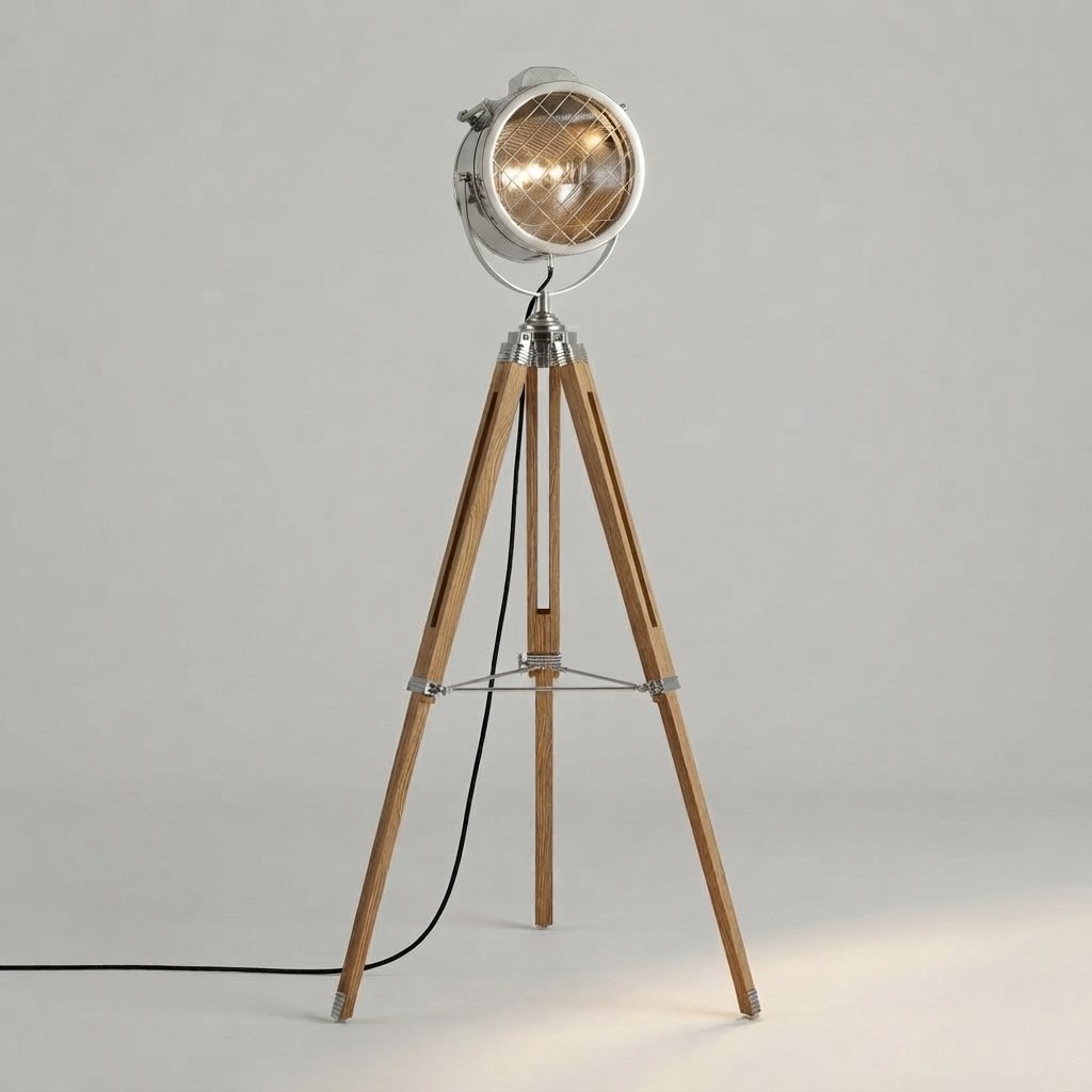 Tripod Floor Lamp with Spotlight Head — Silver