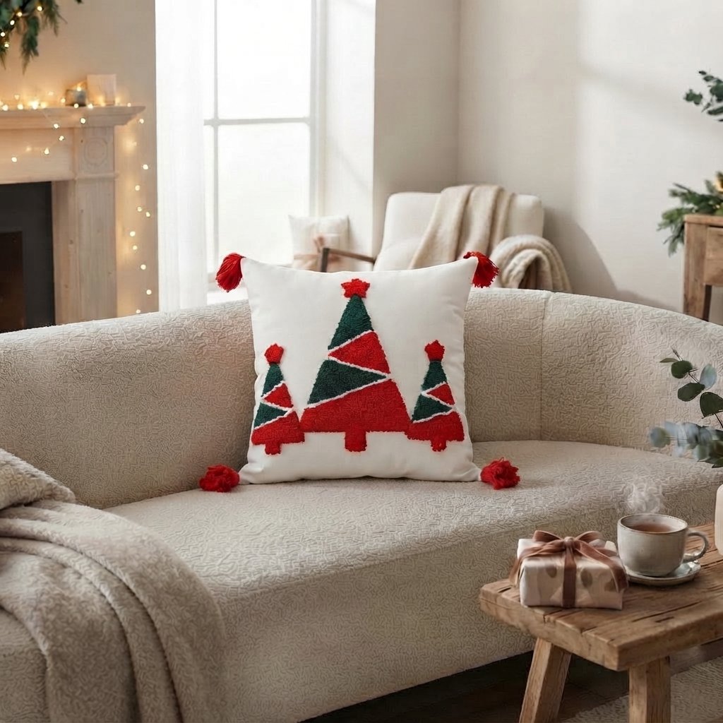 Tufted Christmas Cushion Cover, 14 x 14 in — Christmas Tree