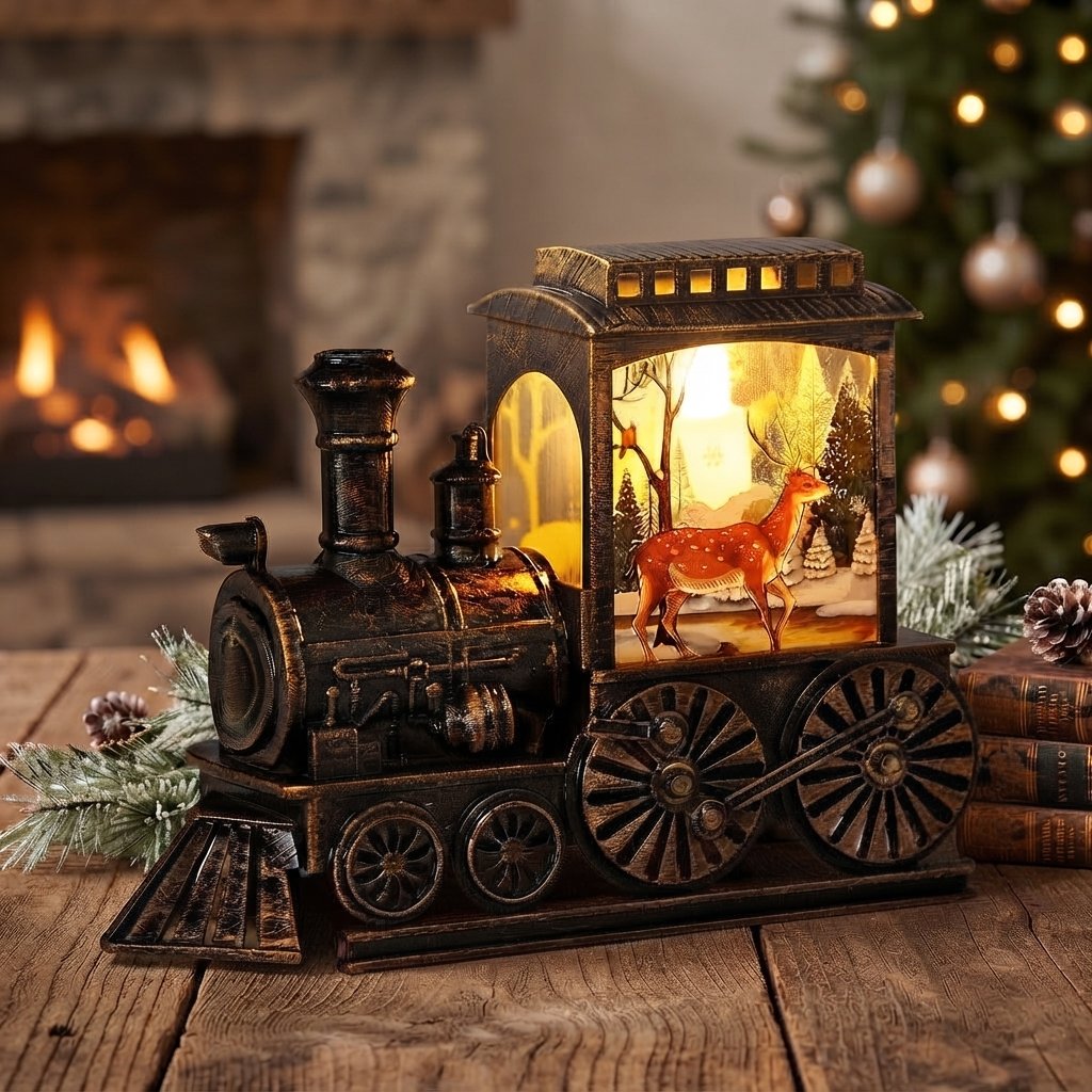 Vintage Train LED Lantern with Winter Scene — elder