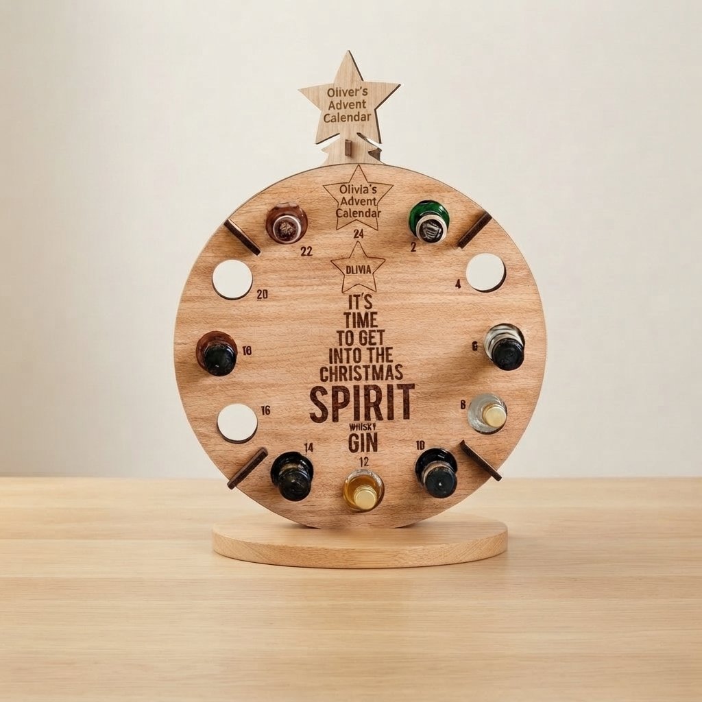 Wooden Mini-Bottle Advent Calendar Holder — Round