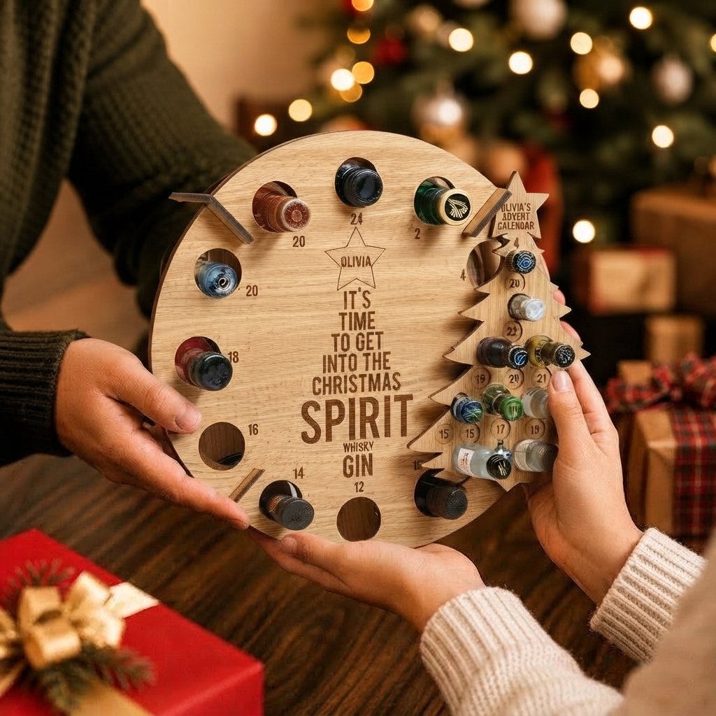 Wooden Mini-Bottle Advent Calendar Stand — Round