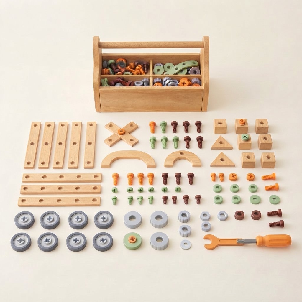 Wooden STEM Building Set with Tools — 100-Pieces