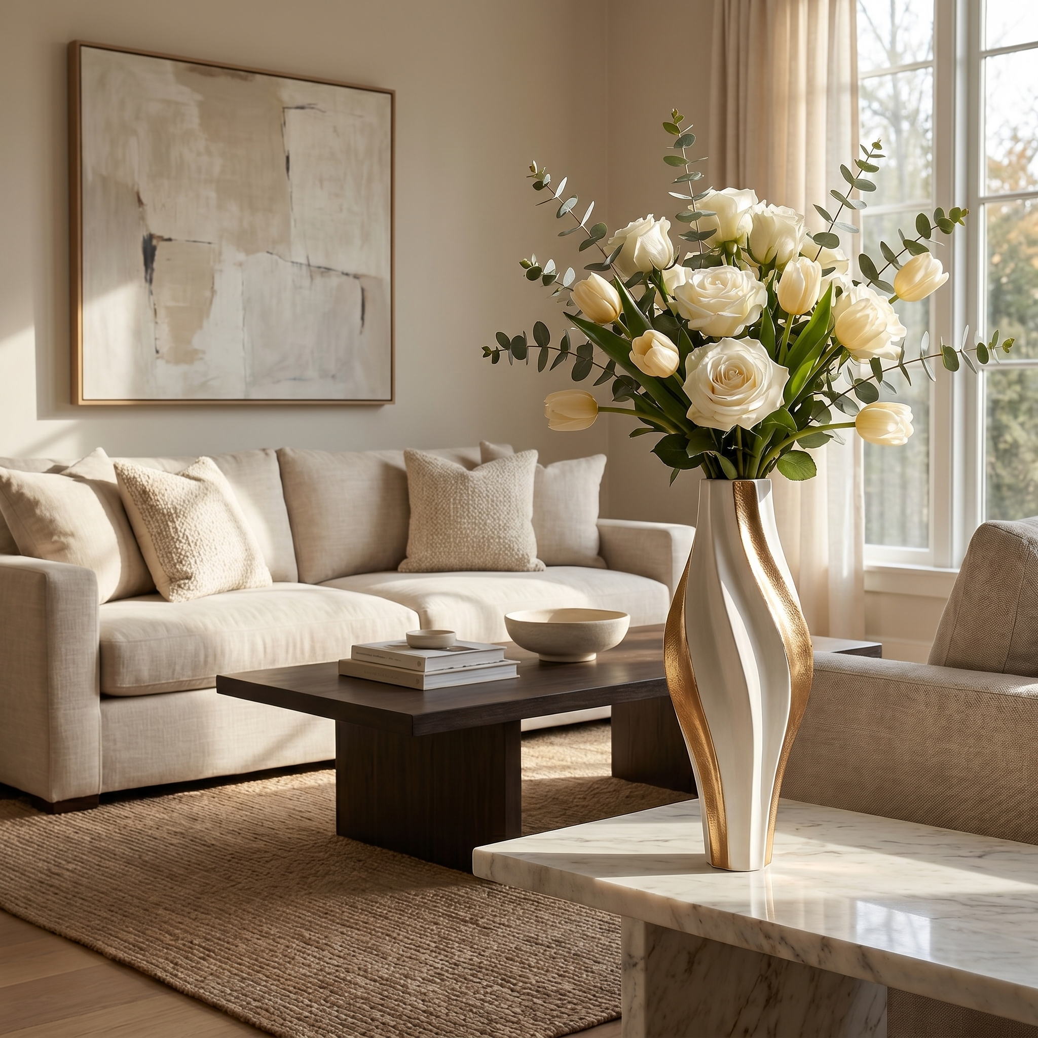 Modern Twisted Ceramic Vase for Living Room, Office & Home Décor