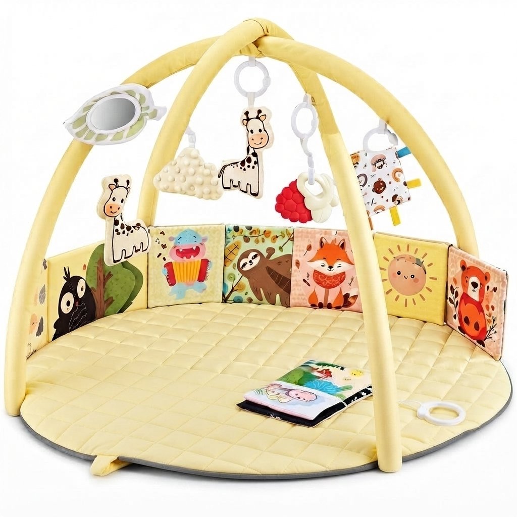 Baby Play Gym with 6 Sensory Toys — Yellow