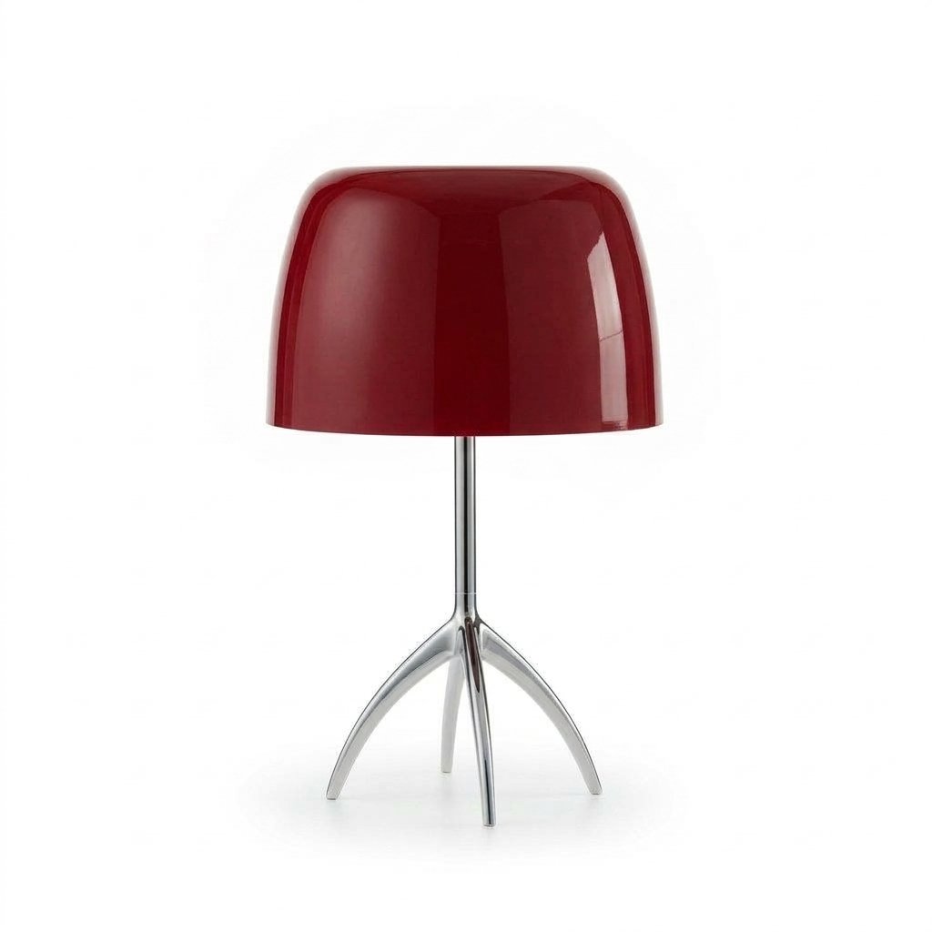 Bauhaus-Inspired Glass Table Lamp with Polished Chrome Tripod Base — Red