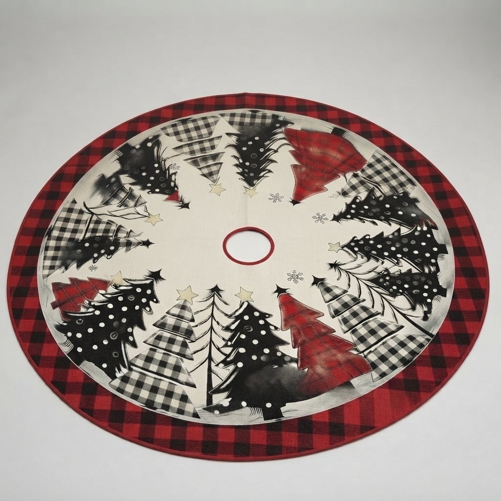 Buffalo Check Patchwork Christmas Tree Skirt — 182.88 cm / 72 in Round