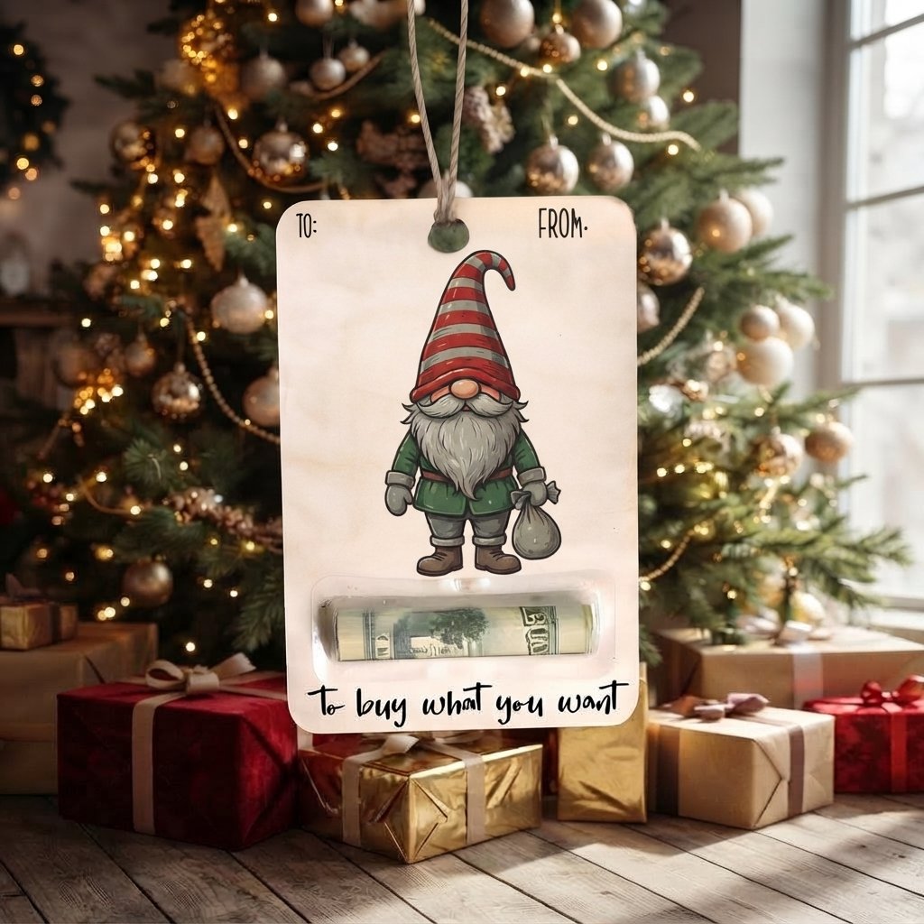 Christmas Wooden Money Gift Tag — Gnome