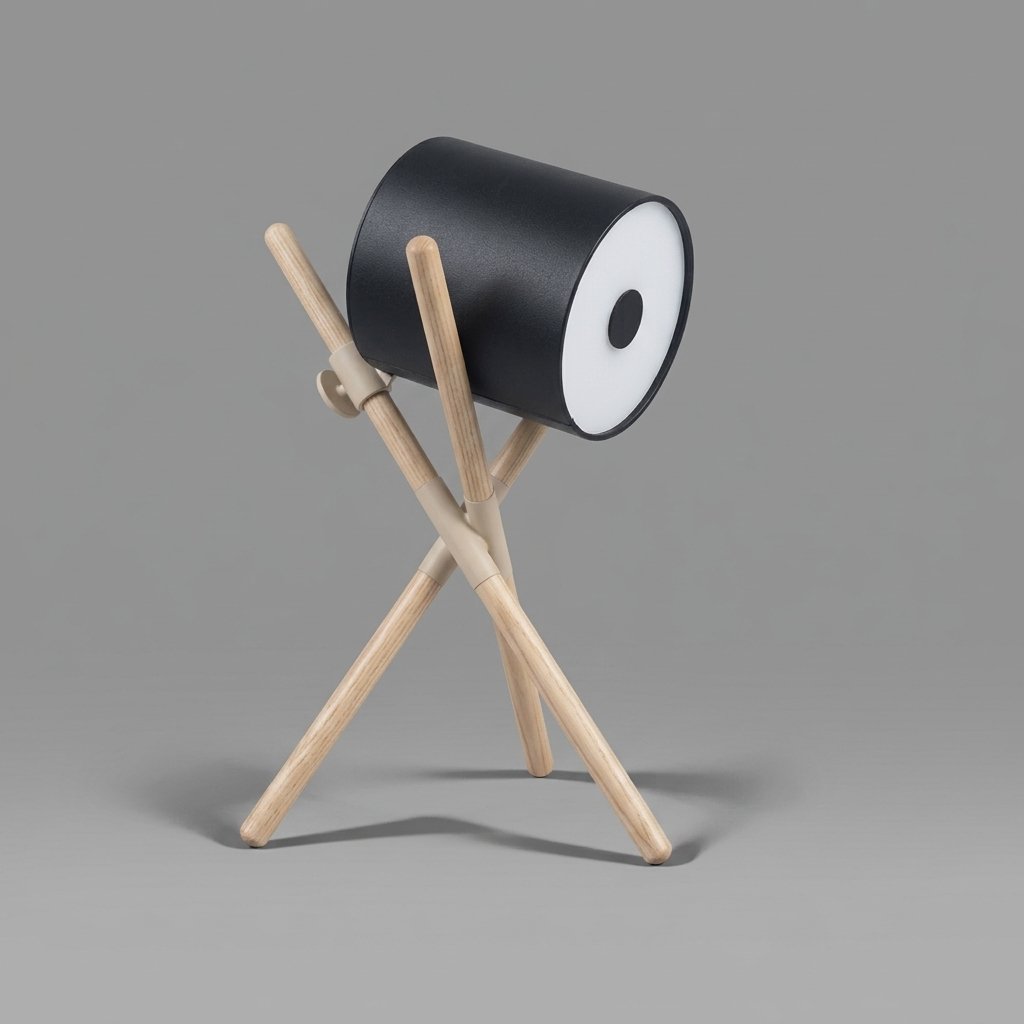 Crossover Drum Tripod Table Lamp with Wood Legs — Black-Ash
