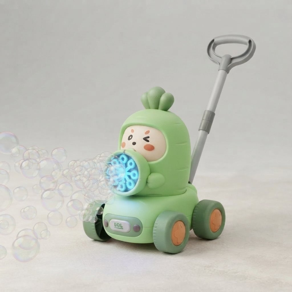 Electric Bubble Push Toy with LED Lights — Little Bear Excavator Bubble Cart - Green