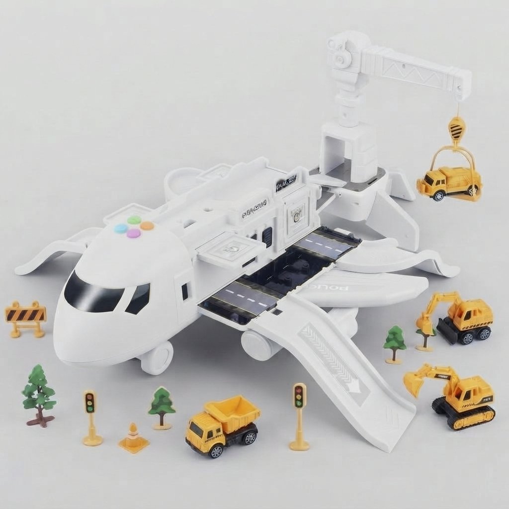 Fold-Out Airplane Playset with Vehicles — Yellow