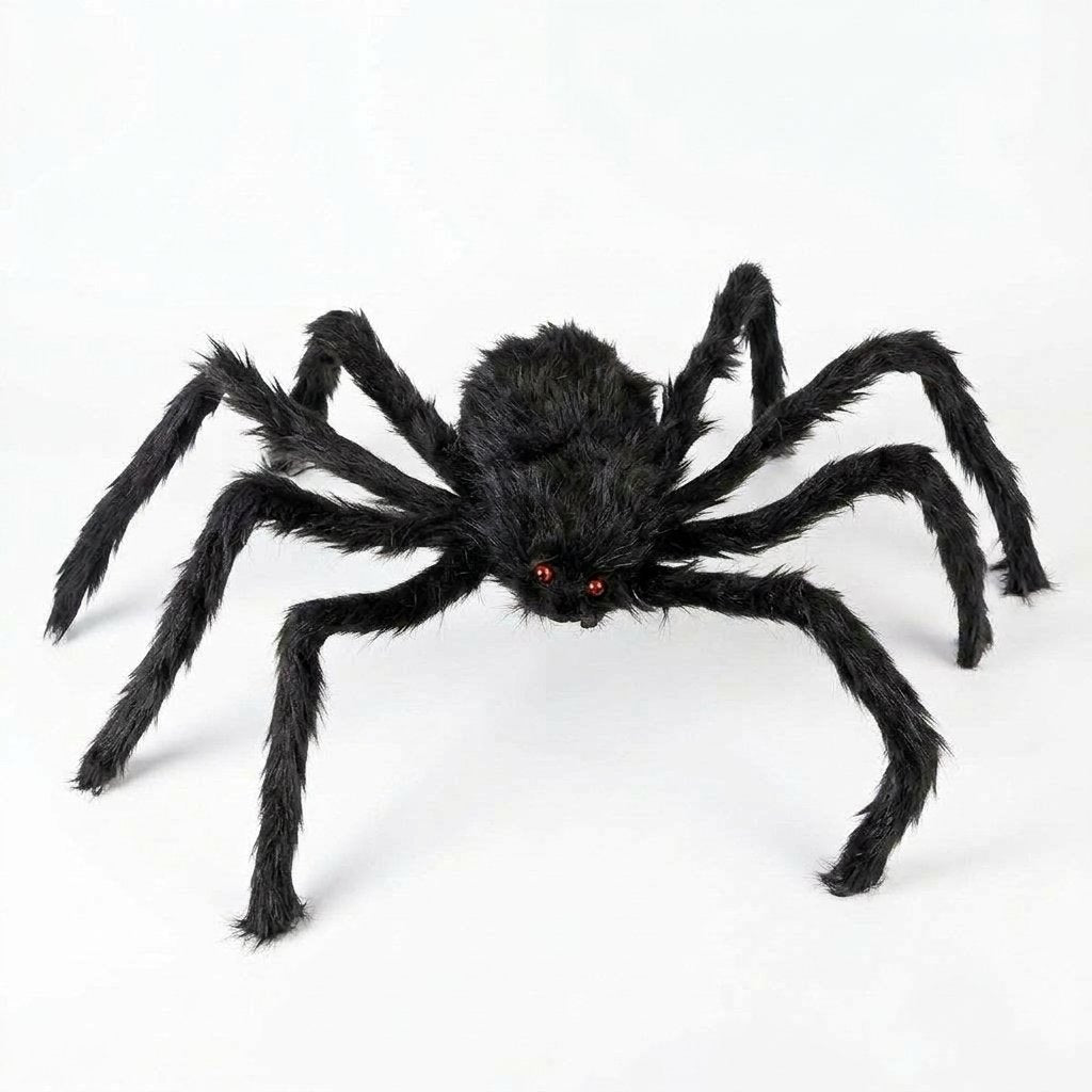 Giant Poseable Black Furry Spider Halloween Decoration with Red Eyes — 75 cm