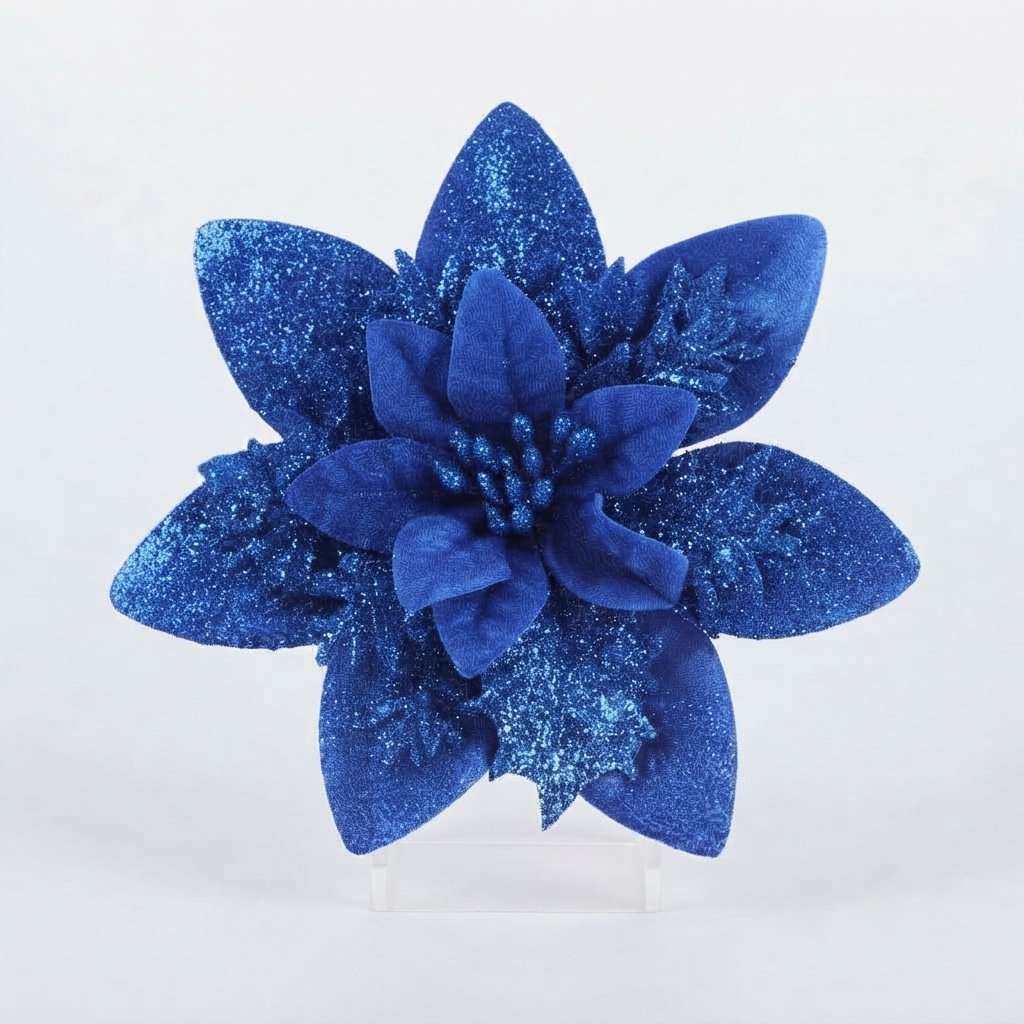 Glitter Poinsettia Tree Ornaments — Blue