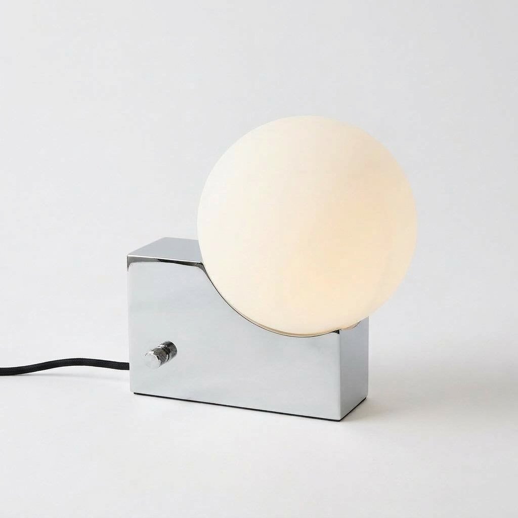 Globe Block Table Lamp with Frosted Glass Sphere and Metal Base — Chrome