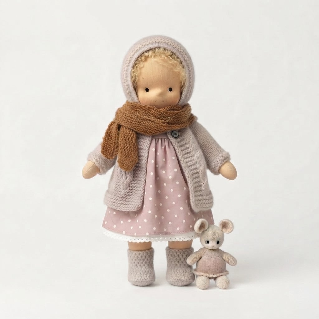 Handmade Cloth Doll & Stuffed Animal Gift Set — Style 3