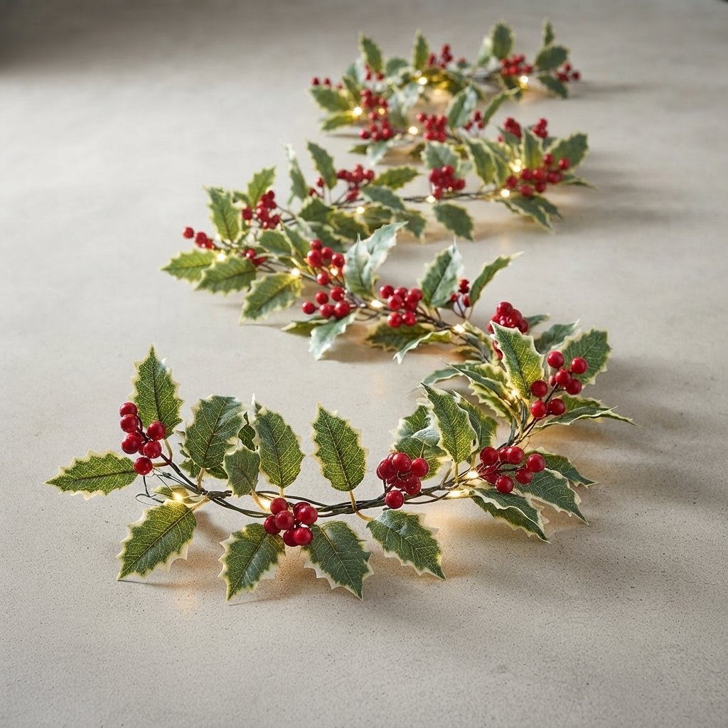 Holly Berry LED Garland with Warm Lights — 3 Sets (6M)
