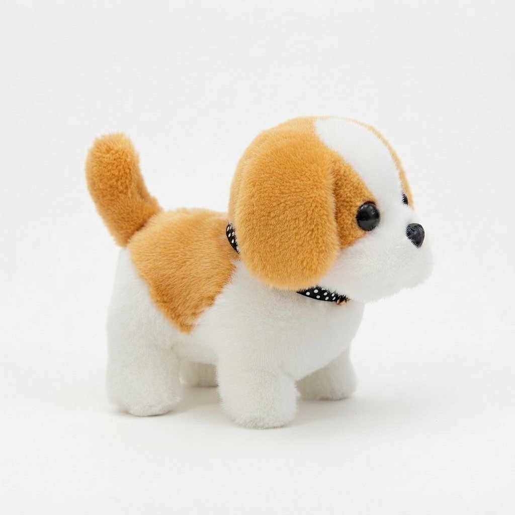 Interactive Plush Puppy Toy – Walks & Barks — White Brown