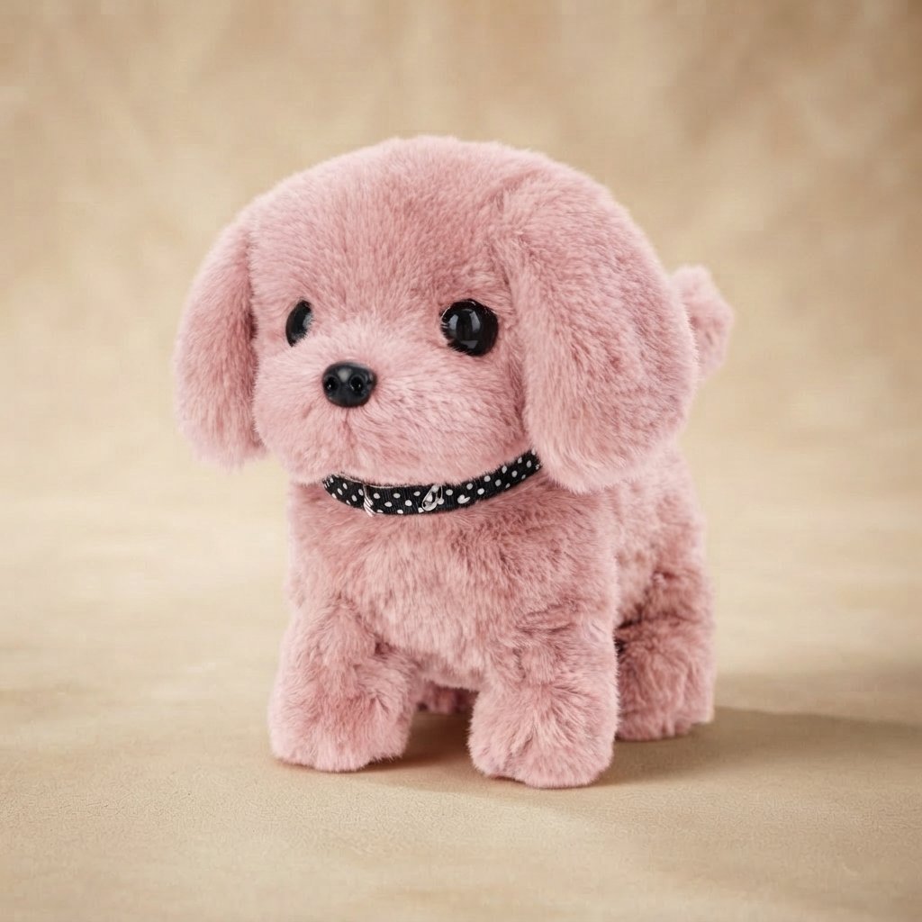 Interactive Plush Puppy with Polka-Dot Collar — Pink