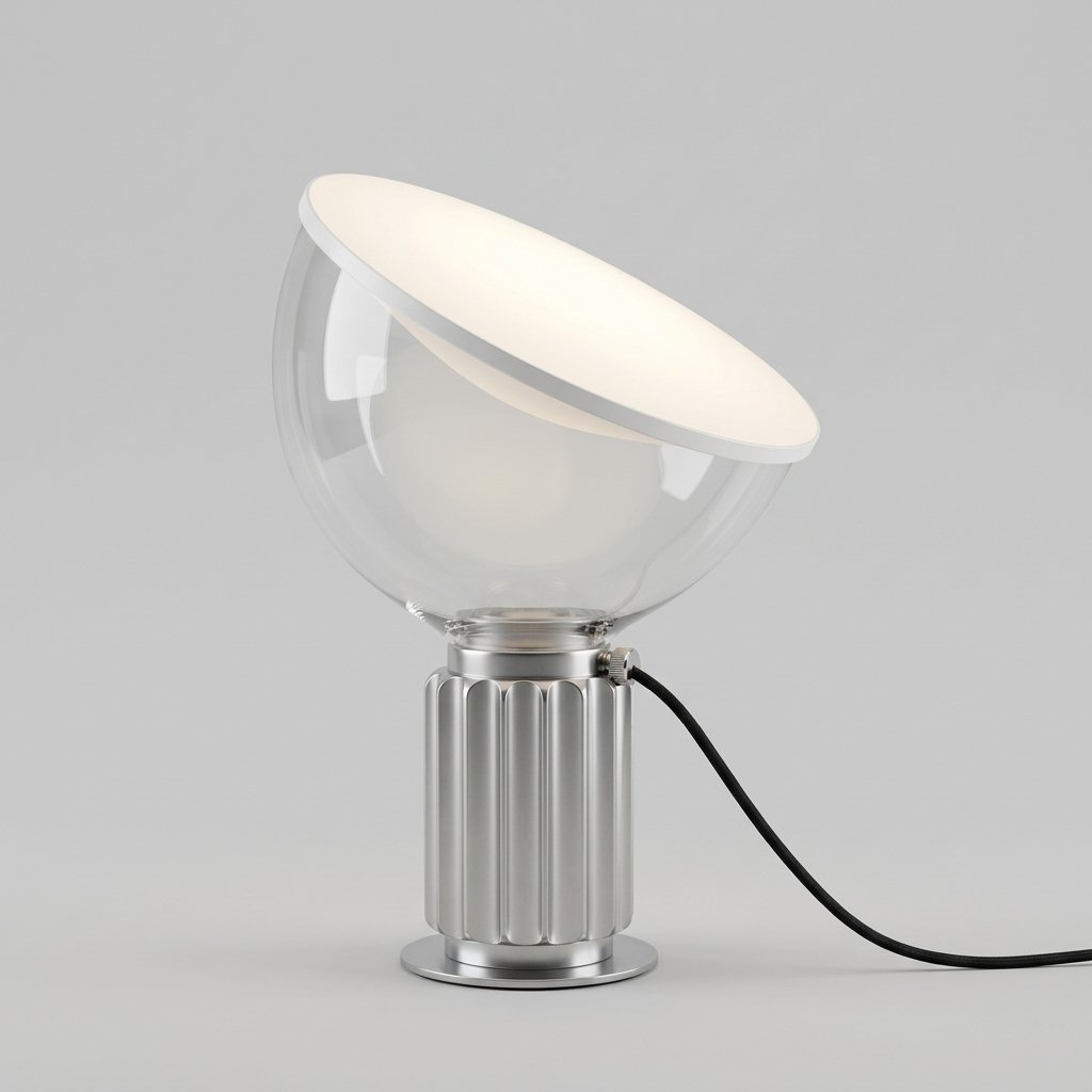 Italian-Style Table Lamp with Fluted Metal Base and Glass Shade — Silver