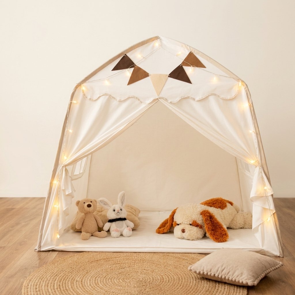 Kids House Play Tent with Canopy — Beige