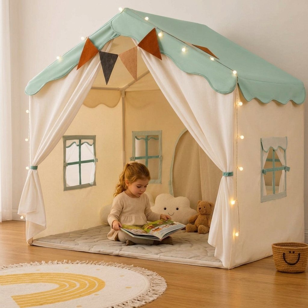Kids Play Tent with Lights and Mat — Green