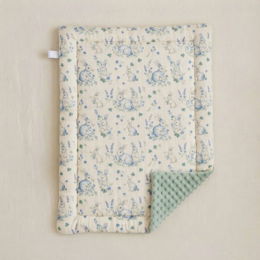Linen Baby Changing Mat – Cushioned — Classic Blue Bunny