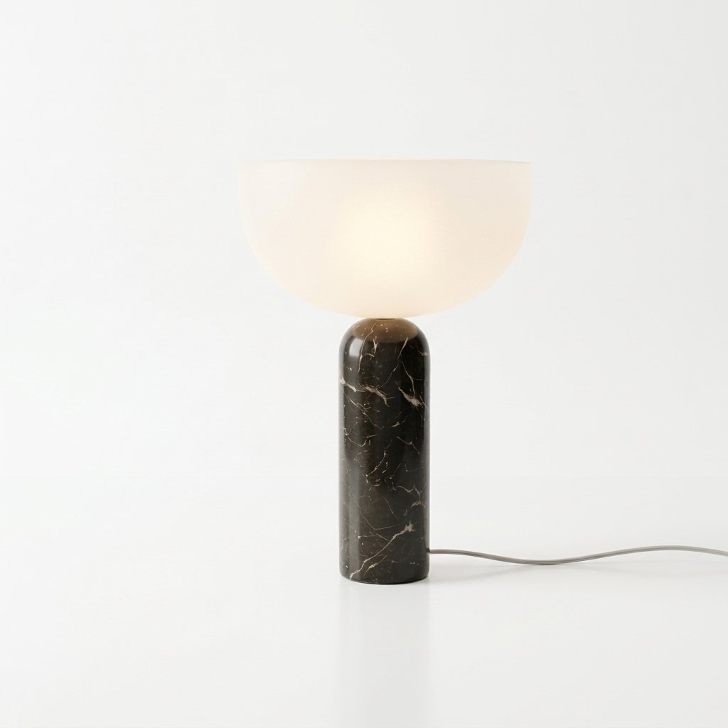 Marble base mushroom table lamp with frosted glass shade — Black