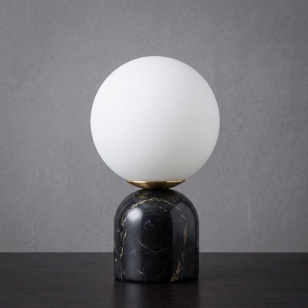 Marble Dome Table Lamp with Frosted Glass Globe Shade — Black