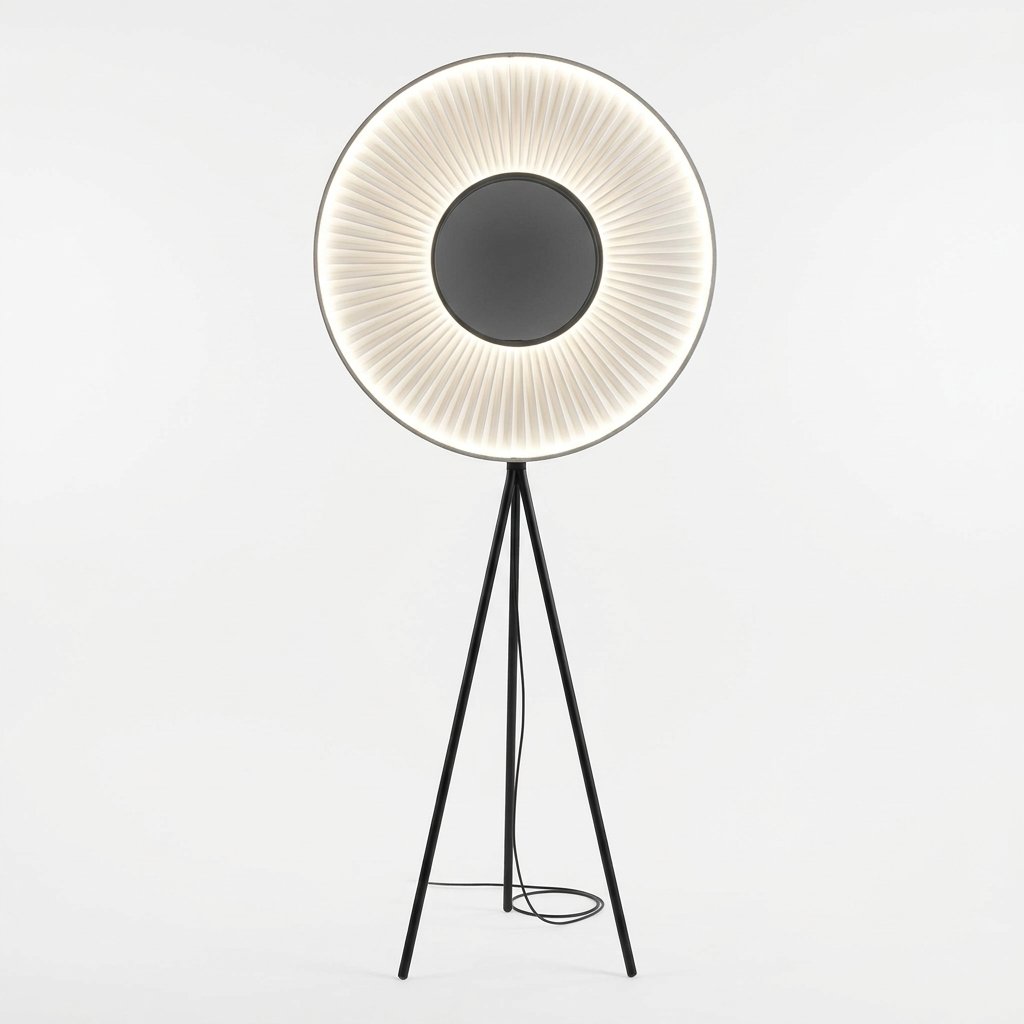 Oriven Fori circular pleated tripod floor lamp with warm, neutral or cool LED light — Neutral