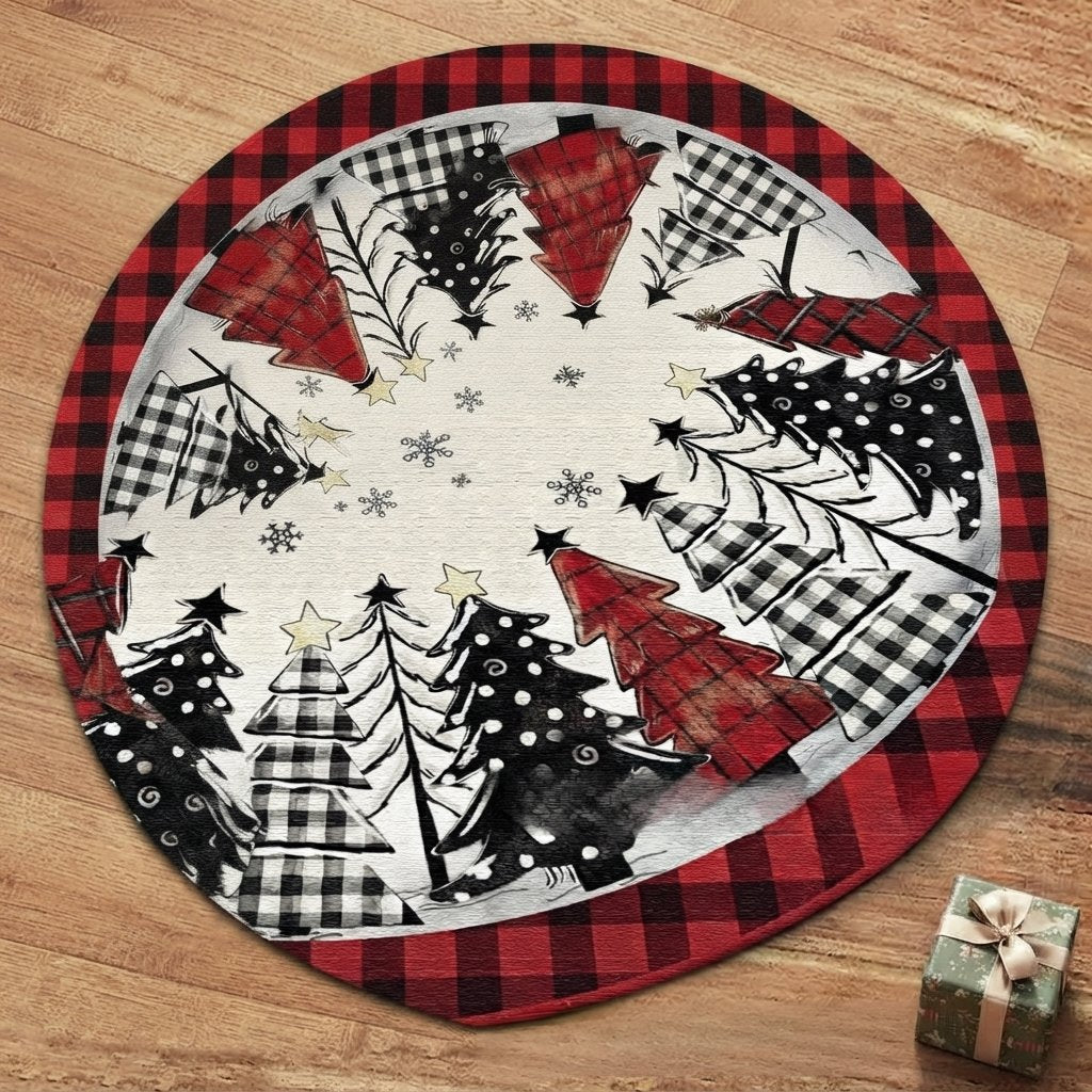 Patchwork Christmas Tree Skirt, Buffalo Check — 182.88 cm / 72 in Round